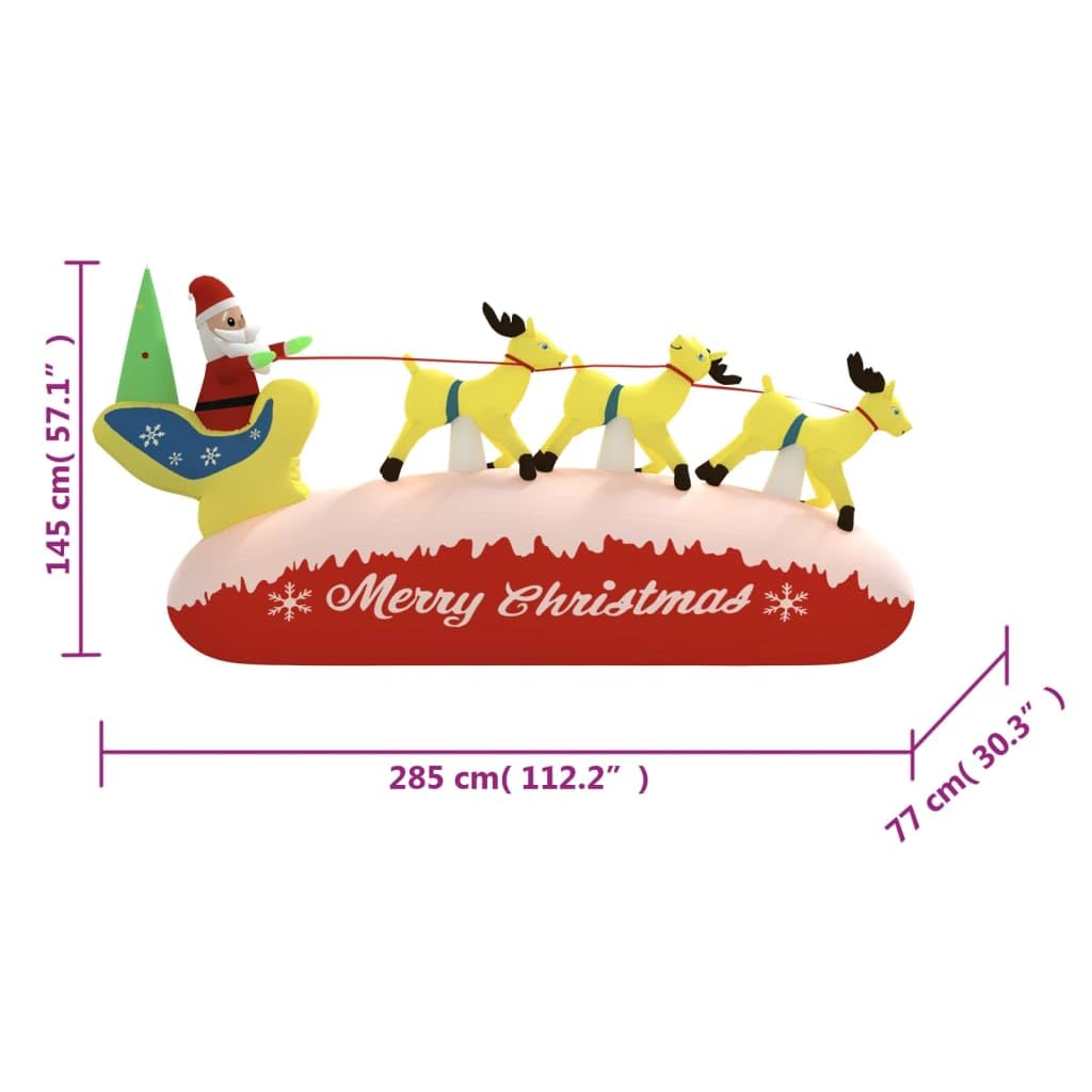 vidaXL Aufblasbarer Weihnachtsmann mit Rentier LED Weihnachten Beleuchtet Weihnachtsfigur Weihnachtsdeko Figur Winter Dekoration 145cm