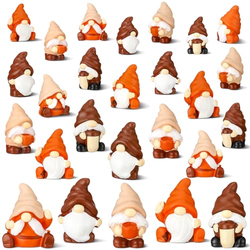 Estatuas mini gnomos cafés 60 pcs resina otoño