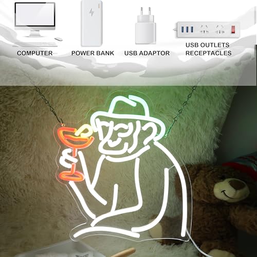 Image of Monkey Cocktail Retro Bar Neon Sign Cocktails Bar Neon Light Up Sign Dimmable for Room Wall Decor Man Cave Game Room 12.6 inchx13.6 inch