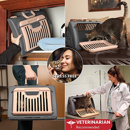 Sportpet Designs Foldable Travel Cat Carrier - Front Door Plastic Collapsible Carrier, Gray And Tan, Medium (Pack Of 1) #TOP4