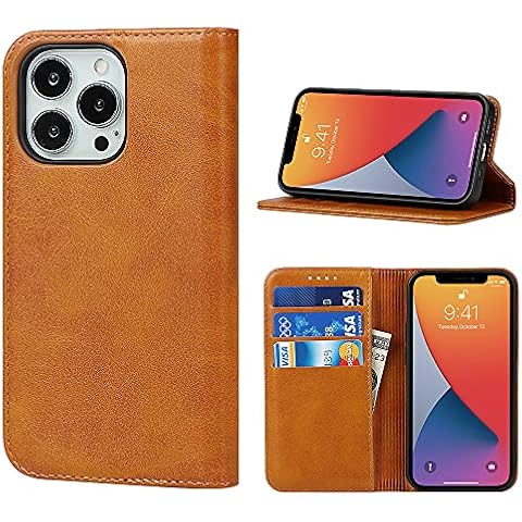 ShunJieTech for iPhone 13 Pro Max Case,Cowhide Pattern Leather Magnetic Book Wallet Case Stand Holder Flip Cover with Card Slots/Cash Compatible with iPhone 13 Pro Max-Light Brown Cover