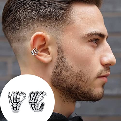 Skeleton Hand Ear Cuff Silver Black Punk Stud Earrings Sterling Silver Halloween Cool Skull Hand Cuff Earrings For Women #TOP1