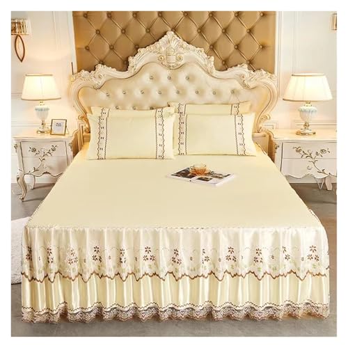 Falda de cama de encaje para ocultar canapé y juego de colcha decorativa de color sólido 3