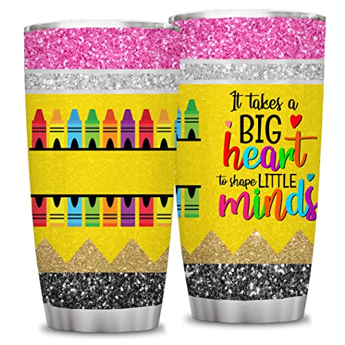 20 Oz Teacher Gifts,Inspirational Gift For Women,Funny Teacher Appreciation Cup,Birthday Teacher's Day Present,Gift From Students,It Takes Big Heart To Shape Llittle Minds Insulated Tumbler With Lid #TOP13
