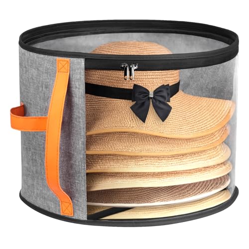 kushon Caixa de armazenamento de chapéu transparente grande para mulheres, organizador de chapéu de cowboy para armário, estojo de chapéu de abas largas com alças de transporte, bolsa de chapéu (cinza