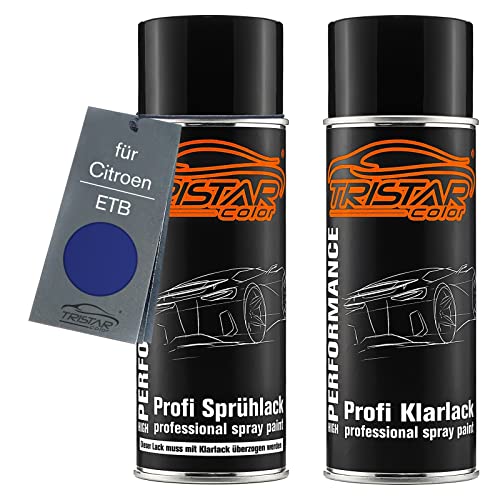 TristarColor Peinture Voiture Kit Bombes de Peinture pour Citroen ETB Bleu Calvi Nacre Metallic Peinture de Base Vernis Clair aérosol 400 ML Cover