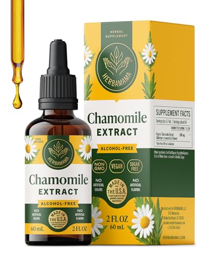 HERBAMAMA Chamomile Tincture - Vegan Relaxation & Calm Support with Chamomile Flower Extract Drops - Non-GMO Alcohol & Sugar-Free Liquid Calming Supplement 28-Day Supply