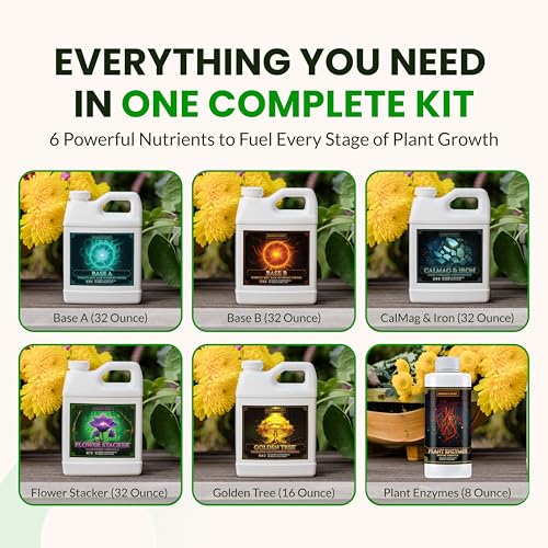 Image of Humboldts Secret Starter Kit Pack | Indoor and Outdoor Plant Fertilizer and Hydroponic Nutrients | Base A & B, CalMag and Iron, Golden Tree, Flower Stacker, Plant Enzymes | Complete Garden System