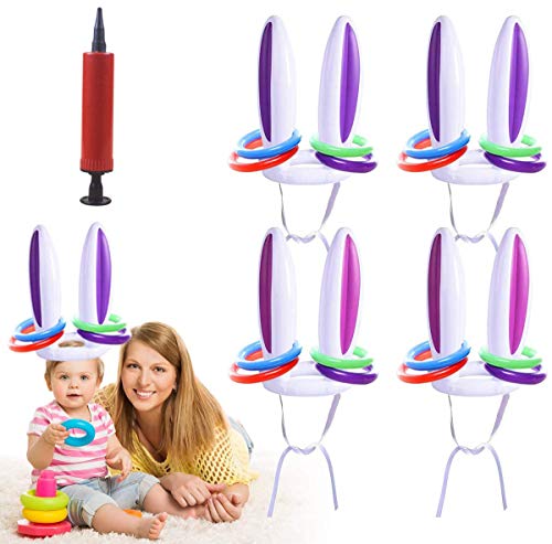 IRONLAND 5 Pack Easter Inflatable Bunny Ears Ring Toss Party Games Easter Indoor Outdoor Rabbit Ears Ring Toss Games Toys Gift Party Favors Supplies for Kids Adult Family School Carnival