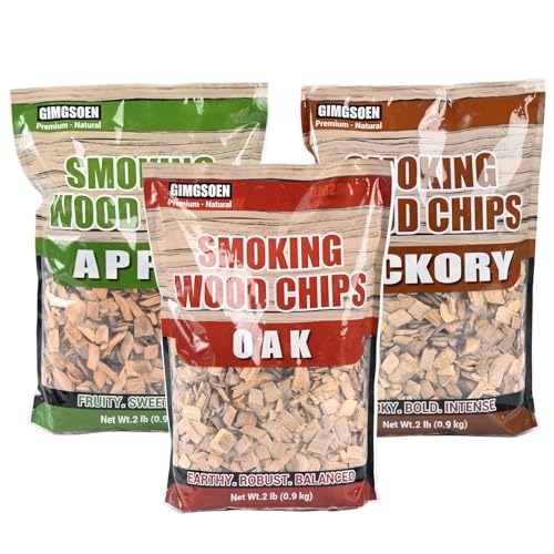 Smoking Wood Chips Variety Pack, 3 Flavors (Oak, Hickory, Apple), 2 lbs × 3 — All-Natural BBQ Smoking Chips for Smoker Box, Electric Smokers, Pellet & Charcoal Grills