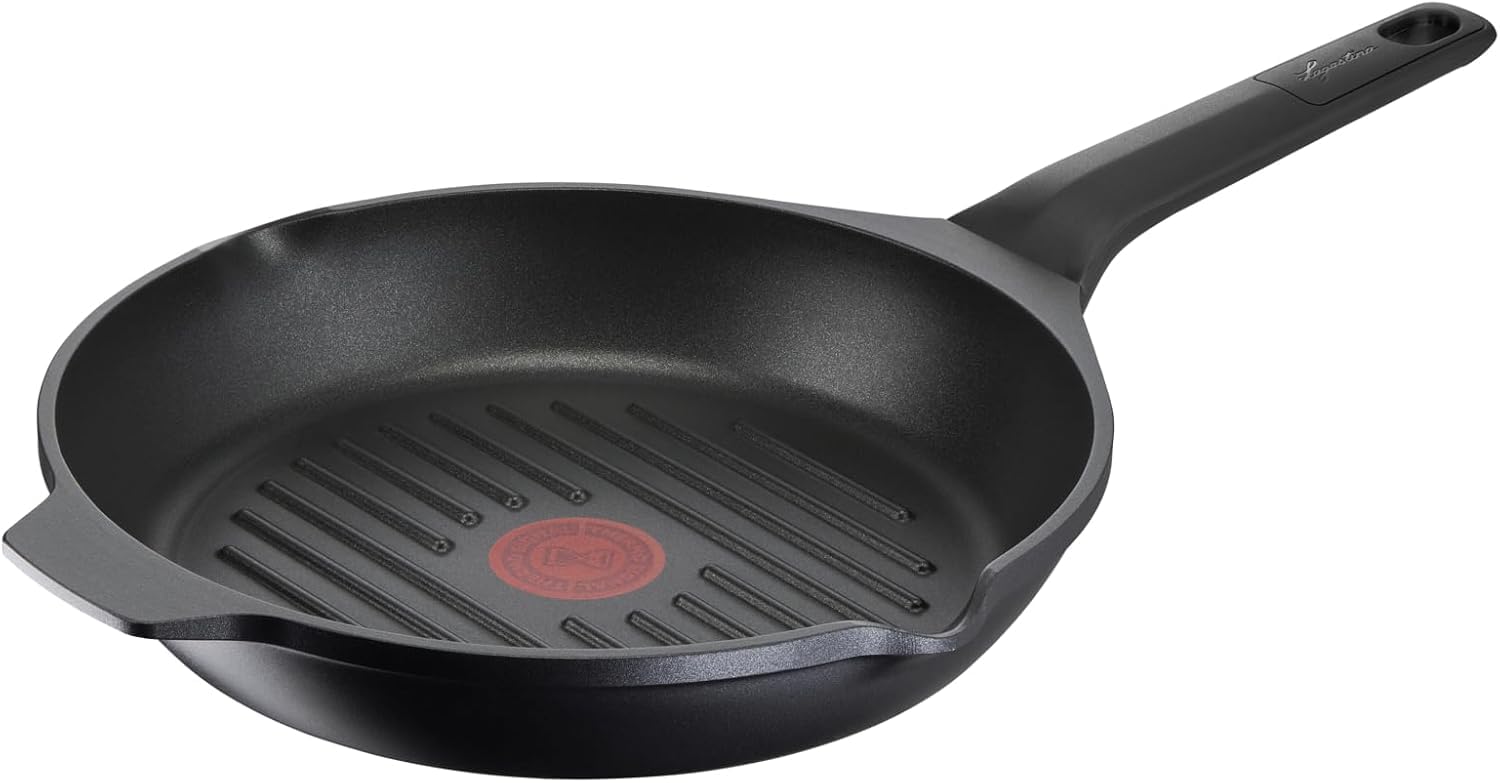 Lagostina Aroma Grill Grill grill antiadhésif rond en aluminium moulé sous pression Ø 26 cm, poêle à induction, gaz et four avec indicateur de cuisson thermo-Signal et revêtement titane