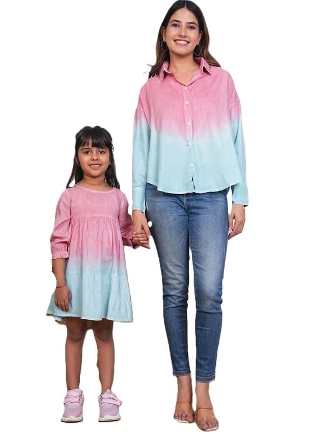 Image of Maaesa Women & Girls Mother Daughter Matching Shirt Combo || Rayon Tie-Dyed Shirt || Full Sleeve || Casual Wear || Family Twinning Outfit
