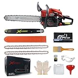 Benzin Kettensäge | XF-5800 Motorsäge | 58CC | 2.55 kW / ~3.5 PS | 45CM 18' & 14' Schwert | mit 2 x Ketten | Rückschlagbremse – automatische Kettenschmierung inkl. Werkzeugset Schwertschutz