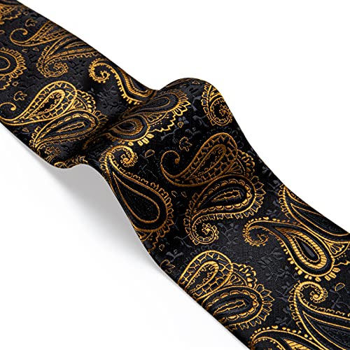 Image of DiBanGu Mens Paisley Tie Sets Silk Jacquard Woven Floral Necktie and Pocket Square Cufflinks Wedding Business Party