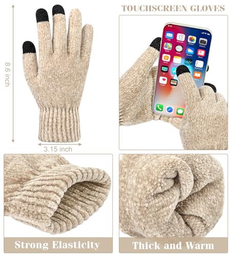Womens Winter Hats Long Scarf Touchscreen Gloves Set Warm Fleece Lined Knit Beanie Hat Skull Caps4