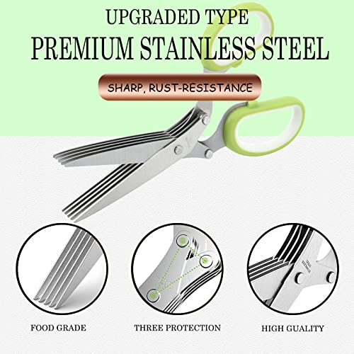 Updated Herb Scissors With 5 Blades And Cover, Kitchen Shears For Cutting Herbs, Kitchen Gadgets Cutter Chopper Food Cutter Scissors For Cilantro And Green Onion, Vegetable Salad Food Cutter (Green) #TOP1