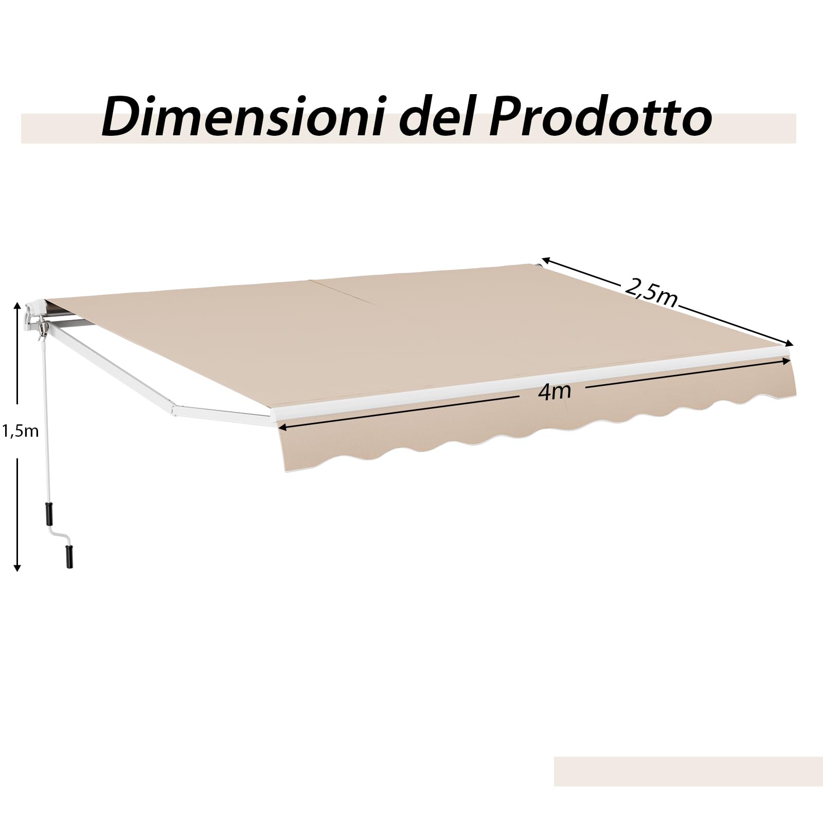 RELAX4LIFE Tenda da Sole 400x250cm Alluminio Angolazione Regolabile 5°-35° Impermeabile Balcone BEIGE