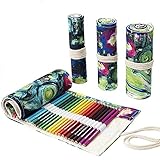 Maydahui 色鉛筆収納バッグ キャンバス ロールペンケース 大容量 画筆 色鉛筆ケース 文具収納 画材セット カラーペンケース 色鉛筆ホルダー 筆入れ 筆箱 子供学生 卒園 入園 プレゼント(油絵/72穴)(鉛筆が含まない）