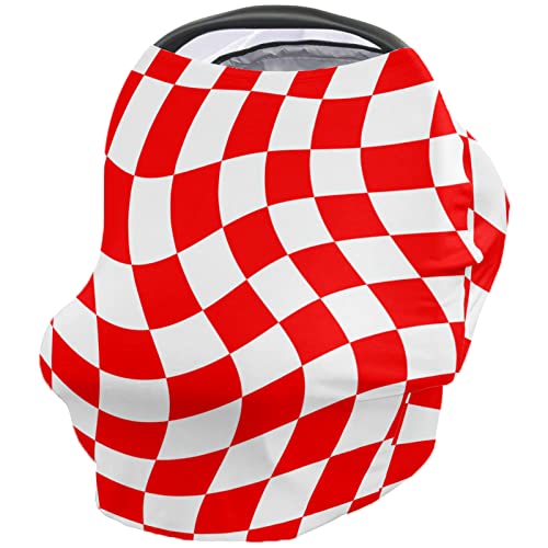 Nursing Cover for Breastfeeding Scarf, Modern Red White Geometric Art Abstract Baby Car Covers Super Soft Multi Use for Canopy Shopping Cart Cover Blanket Stroller Cover