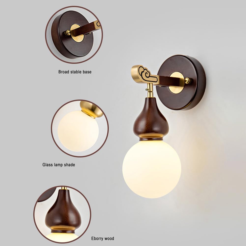Applique da Parete a LED per Interni da 12 W, in Legno Vintage, Rame, con Paralume in Vetro, Applique con Sfere di Cristallo, Lampada da Comodino in Ottone, 3000 K/4500 K/6000 K, per Camera da Le