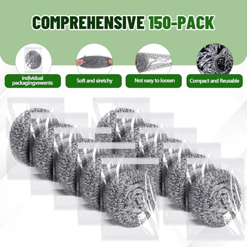 Image of Honeydak 150 Pack Stainless Steel Scourers Steel Wool Scrubbers Bulk Separately Packaged 3 Inch, 25 Gram Metal Scourers Sponges Wire Scouring Pad for Stove Pot Pan Oven Kitchen Restaurant(Classic)