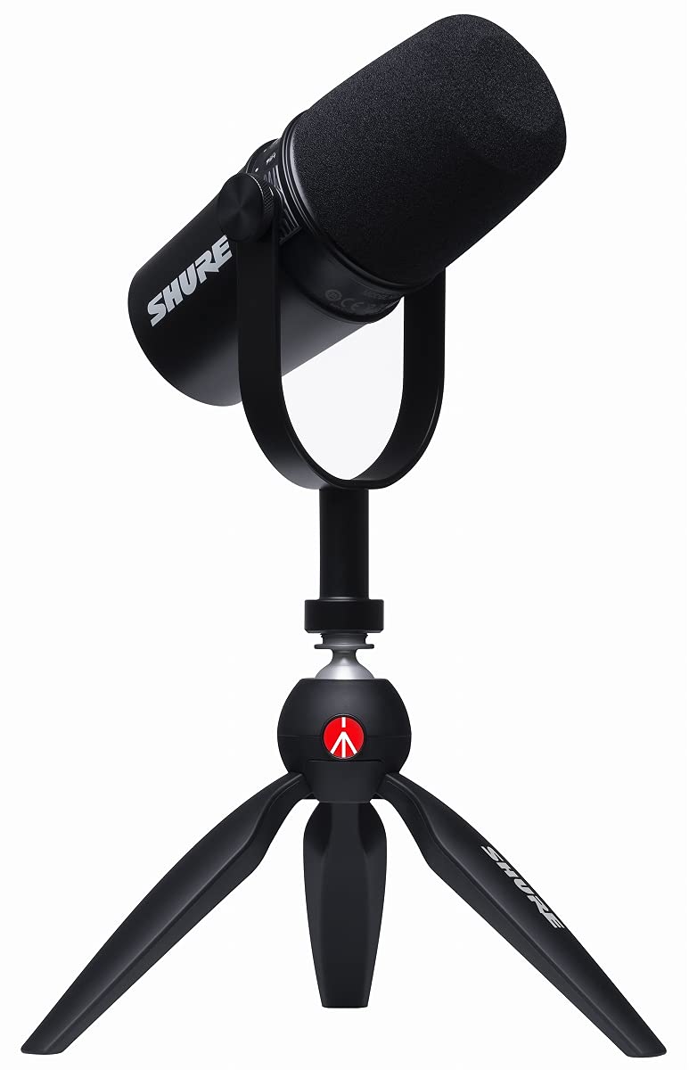 SHURE シュア MV7 ポッドキャストキット : ダイナミックマイク+USBケーブル+スタンド, 実況/配信/ゲーミング/テレワーク  MOTIVシリーズ iOS Android Mac Windows対応 MV7-K-BNDL-J ブラック【国内正規品/メーカー保証2年】 SHURE  MV7 ポッドキャストキット ポップガード付き