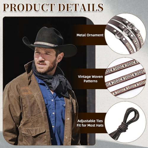 Image of Cowboy Hat Bands for Men Women, Leather Hatbands Belt for Cowboy /Western /Fedora /Cowgirl Hats
