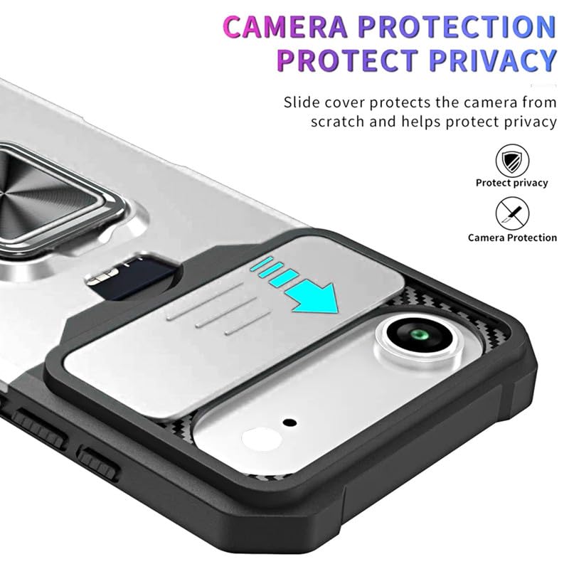 Image of LuxuryKase Shockproof Armor Case for iPhone Air | Slide Camera Cover | Hidden Card Slot | Rotating Ring Kickstand | Magnetic Car Mount Support | Military Grade Protection - White