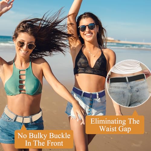 3 Pack Belts for Women, No Show Stretch Belt with Flat Buckle, Adjustable Elastic Waist Belt, Women's Belts for Jeans, Pants, Dresses, Invisible Belt Set for Women - Black, Blue, Khaki4