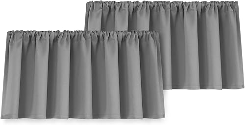 Yakamok Cenefas de cortina opacas de 18 pulgadas de largo para ventanas, 2 paneles de cenefas opacas para ventana de sótano con bolsillo para barra