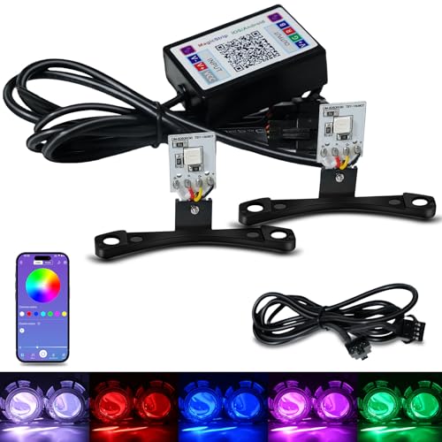 Qasim 1 Set 5050 LED voiture diable yeux lumière APP contrôleur Bluetooth démon yeux multicolore 12V pour HID xénon projecteur lentille phare 2.8 pouces