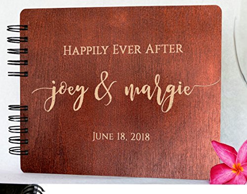 Wooden Wedding Guest Book (8.5"X 7" Mahogany Stain) Personalized Wood Rustic Charm Engraved For Bride And Groom Vintage Monogrammed Unique Anniversary Bridal Guest Registry Guestbook Made In Usa #TOP27