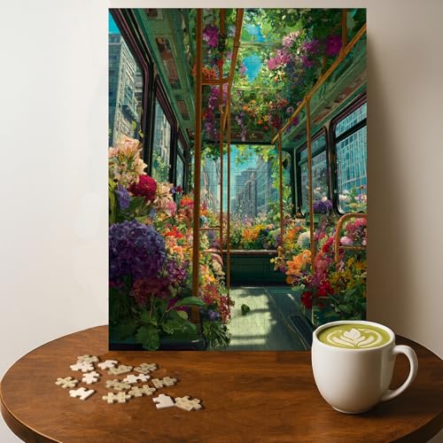 Casse-tête autobus fleuri - 500 pièces, bois, adultes, 20 x 15 po