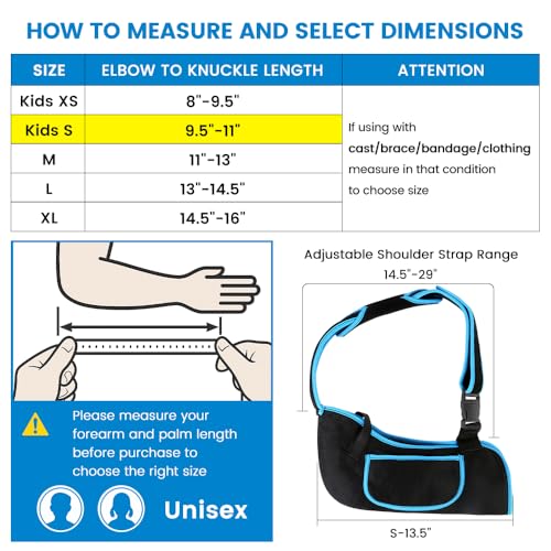 Image of Kids Arm Sling Shoulder Immobilizer, Rotator Cuff Support Brace | Adjustable Strap, Fit Left or Right Arm, Breathable Mesh Sling for Elbow, Clavicle and Wrist Injury, Surgery Recovery, S