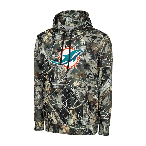 FOCO NFL Mens Official Sideline Hunter Camo Primary Logo Performance Pullover Hoodie Sweatshirt (US Alpha Large Regular Regular Miami Dolphins - Hunter Camo)