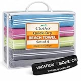 Clotho Turkish Beach Towel Set of 4 – 100% Turkish Cotton, Oversized & Quick Dry – Sand Free Lightweight...