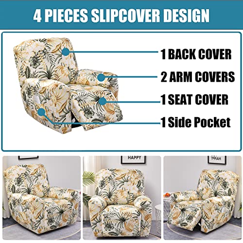 Fuangui Printed Recliner Slipcover 4 Pieces Stretch Recliner Chair Cover With Pocket Soft Recliner Cover Anti-Slip Sofa Cover Reclining Couch Cover Furniture Protector For Living Room, 29 #TOP3