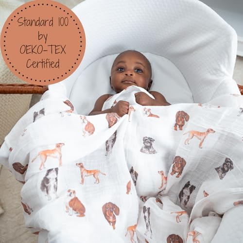 Image of LollyBanks Muslin Swaddle Blankets 2PACK, 100% Cotton Baby Blanket 47 x 47 Inches, Large Baby Swaddle Breathable, Muslin Blankets for Boys and Girls (Cat and Dog Print)