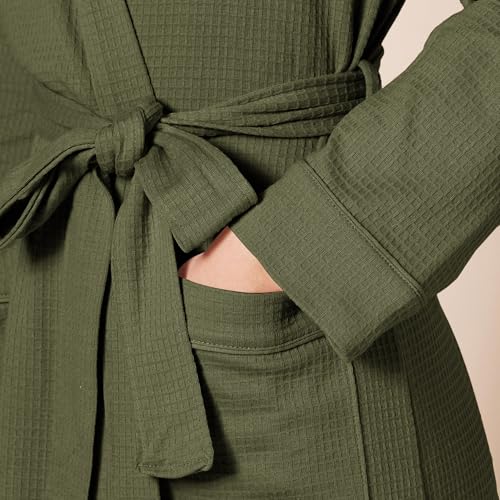 Amazon Essentials Damen Leichter Waffel-Bademantel, Mittellang (Erhältlich In Übergröße), Olivgrün, L