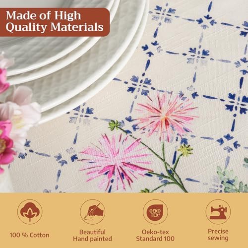 Maison d' Hermine Table Cloth Rectangle Table 100% Cotton 60 x 120 Inches Tablecloth Reusable Decorative for Dining Kitchen Room Farmhouse Party Home Hotel Restaurant Spring Summer - Faience - 2