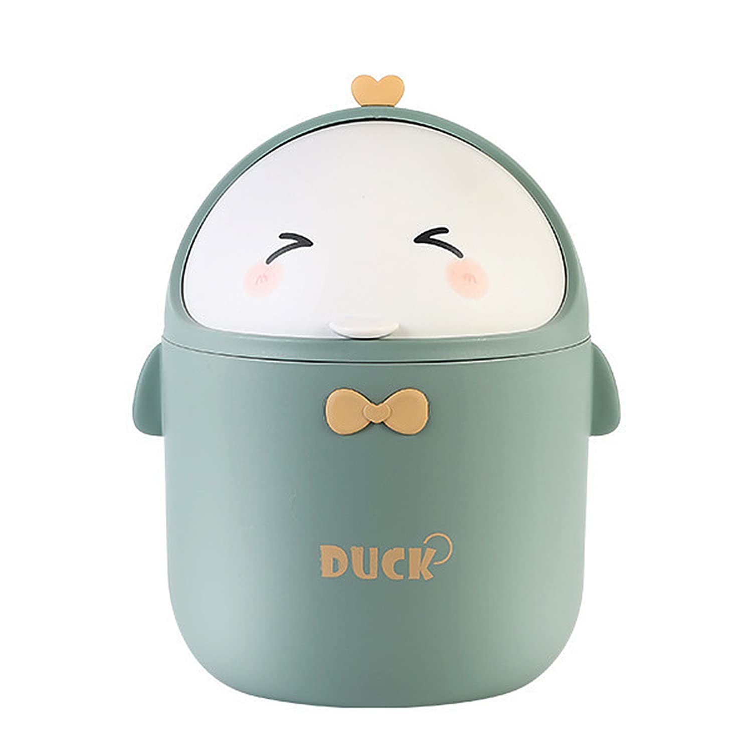 SYULCR Papelera Escritorio Pequeña, Cubo Basura Cocina, Cubo Basura Baño, Cubo de Basura Portátil Estilo Dibujos Animados Lindo, Papelera con Tapa para Oficina, Cocina, Dormitorio (verde)
