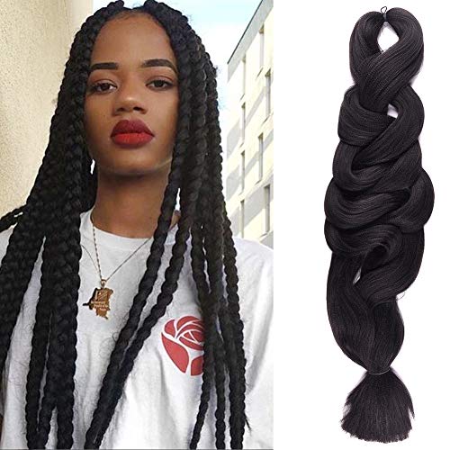 FASHION LADY Kanekalon Jumbo Braiding Hair Extension 84inch 165g Braids High Temperature Premium Original Ultra Braid Kanekalon Fiber Braid Hair for Twist Kanekalon Braiding Hair (84 Inch, Black)