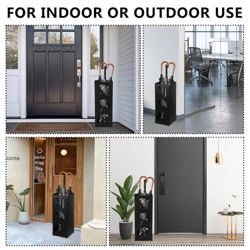 Metal Umbrella Holder Square Umbrella Stand Rack for Entryway Freestanding Rain Collection Umbrella Organizer Heavy Canes Walking Sticks Stand Rack for Indoor Home Office, 6.4\" x 6.4\" x 16.3\", Black