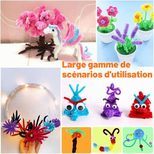 Rietegio Lot de 400 cure-pipes pour bricolage, 27 couleurs, fil chenille, 100 yeux mobiles autocollants, cure-pipes, 30 cm x 6 mm, kit de bricolage pour enfants, projets créatifs, décoration – vue 7