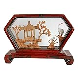 5001308 Mini Diamond-Shape Cork Art with Pavillion & Cranes - Chinese Cork Sculptures