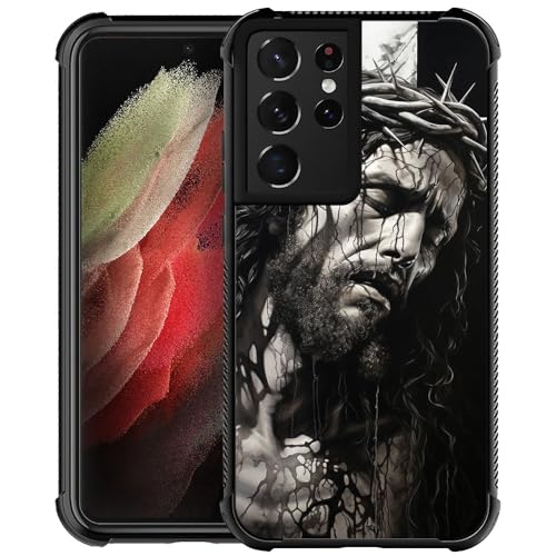 CARLOCA Compatible with Samsung Galaxy S21 Ultra Case,Jesus Cross Thorns Pattern Ultra