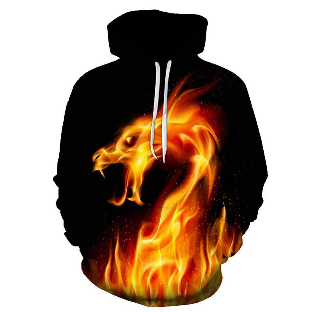 GEFANENR Sweatshirt,Men Women Lovers 3D Digital Printing Red Fire Dragon Fashion Hooded Sweatshirt,Jacket Long Sleeve Hoodie Pullover Shirt Wild Novelty Hoodie