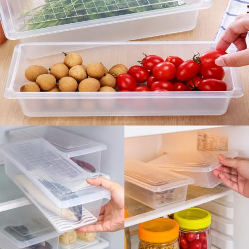 Image of Fridge Organizer with Removable Drain Plate and Secure-Sealing Lids, Fridge Storage Boxes for Fresh Fruits and Vegetables, Food Container Box Set (2)