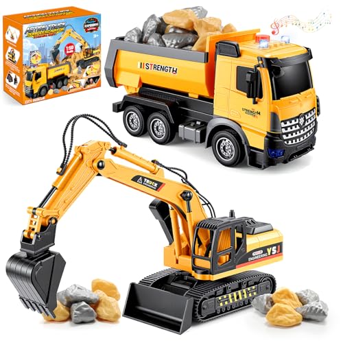 EUCOCO Kinderspielzeug ab 3 4 5 6 7 8 Jahre LKW Autotransporter Bagger Spielzeug ab 3-8 Jahre Junge Mädchen Geschenk Junge 3-8 Jahre Baustellenfahrzeuge Kinder Geburtstagsgeschenk Junge 3-8 Jahre
