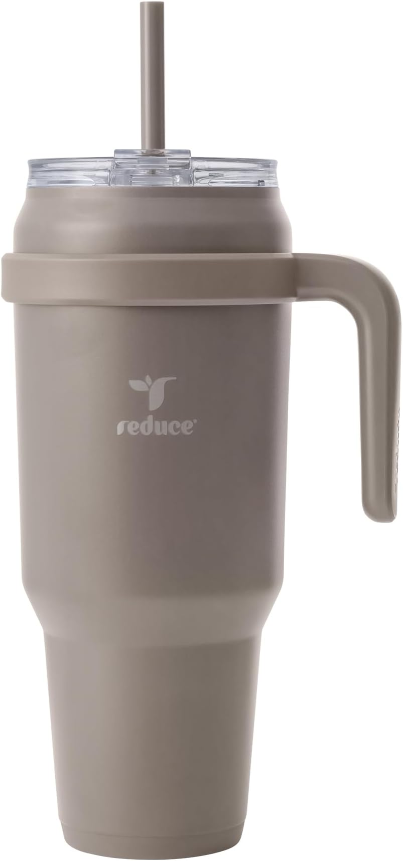 REDUCE50 oz Stainless Steel Tumbler with Handle - Dual-Wall Vacuum Insulated Travel Mug, Sweat-Proof Lid & Reusable Straw - Keeps Drinks Cold for 24 Hrs, Fits Cupholders, Dishwasher Safe - Mocha